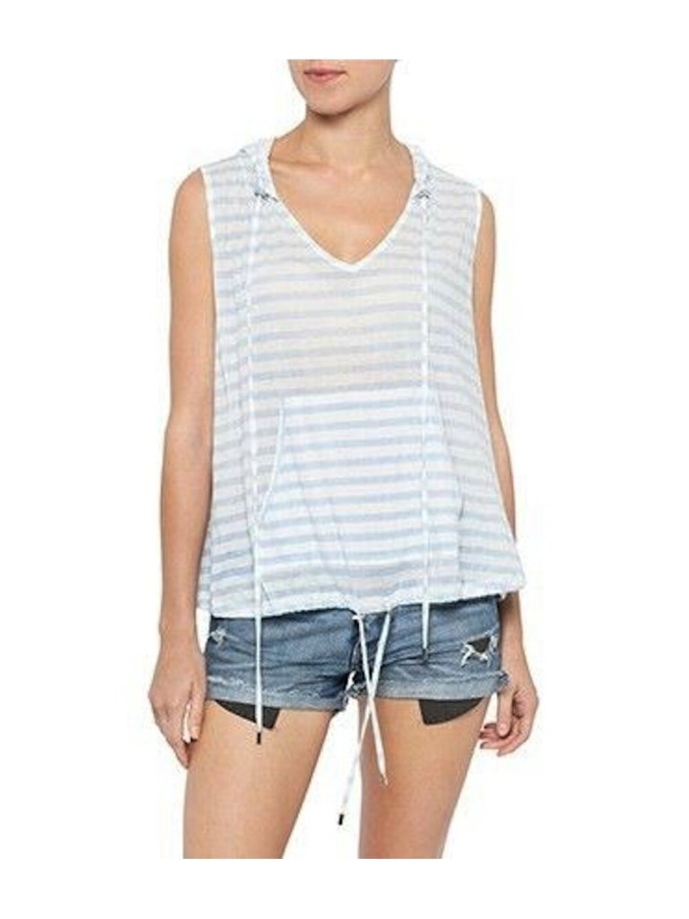 Zimmermann Locket Stripe Hoodie Cover Up Top Light Blue White NWT